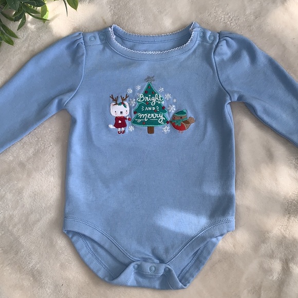 Gymboree 3-6M Bright & Merry Holiday Onesis Blue - Picture 9 of 10